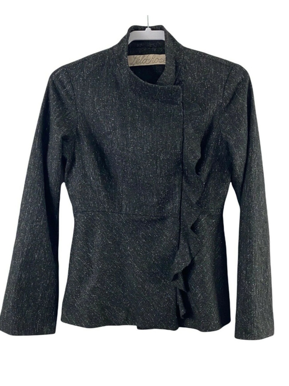 Lela Rose Charcoal Black Wool Blend Ruffle Jacket